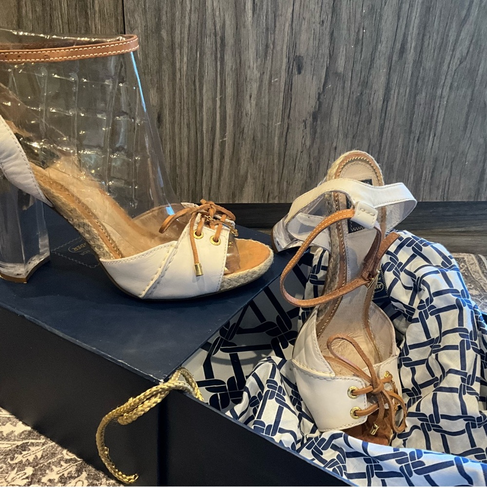 Milly White & Cognac Espadrille TopSider for Speery heels